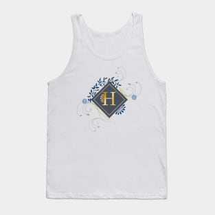 H, blue and gold initial monogram. Tank Top